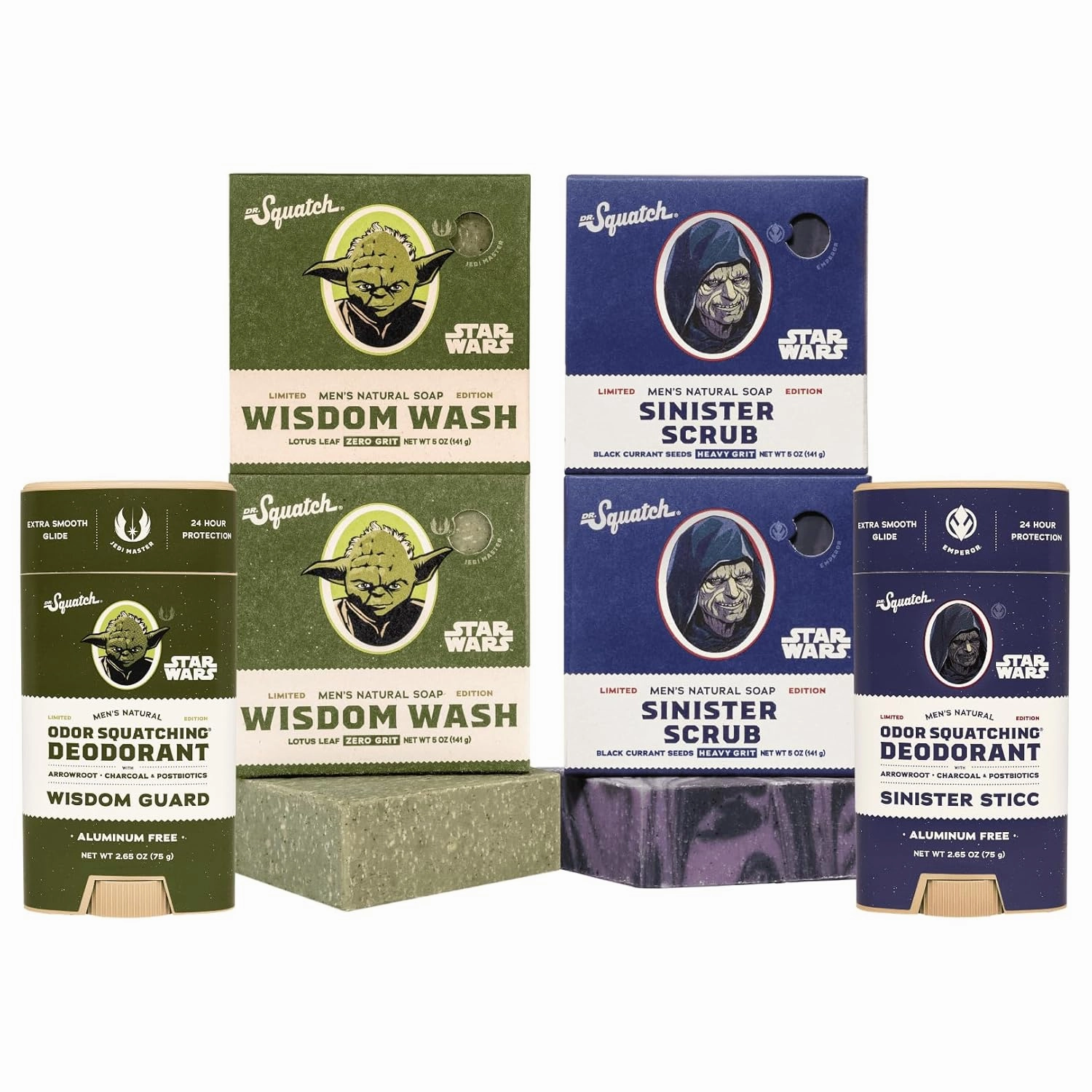 Dr. Squatch Star Wars Bundle - Natural 4 Soap and 2 Deodorant Gift Set - Wisdom Wash, Wisdom Guard, Sinister Scrub, Sinister Sticc