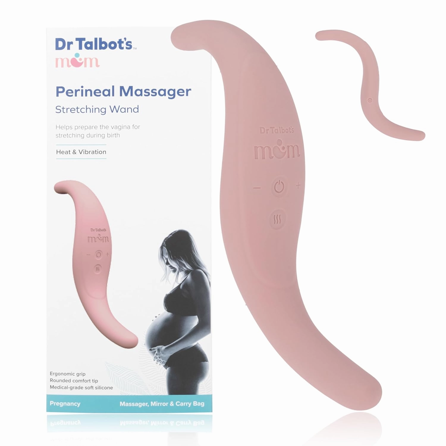 Dr. Talbot's Mom Perineal Massager for Pregnancy and Labor Prep - Adjustable Heat and Vibration Modes - Includes Mirror, Travel Bag, and USB Cord