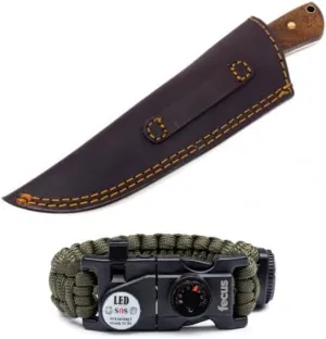 Drop Point Classic Utility Hunter Knife Bundle with Survival Multi-Tool Paracord Bracelet (2 Items)