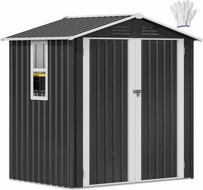 DWVO 6x4ft Outdoor Storage Shed with Window, Metal Lockable Metal Garden Shed with Sloped Roof for Tools, Bikes, Ideal for Backyard, Patio, Garage, Lawn (Gray   White)