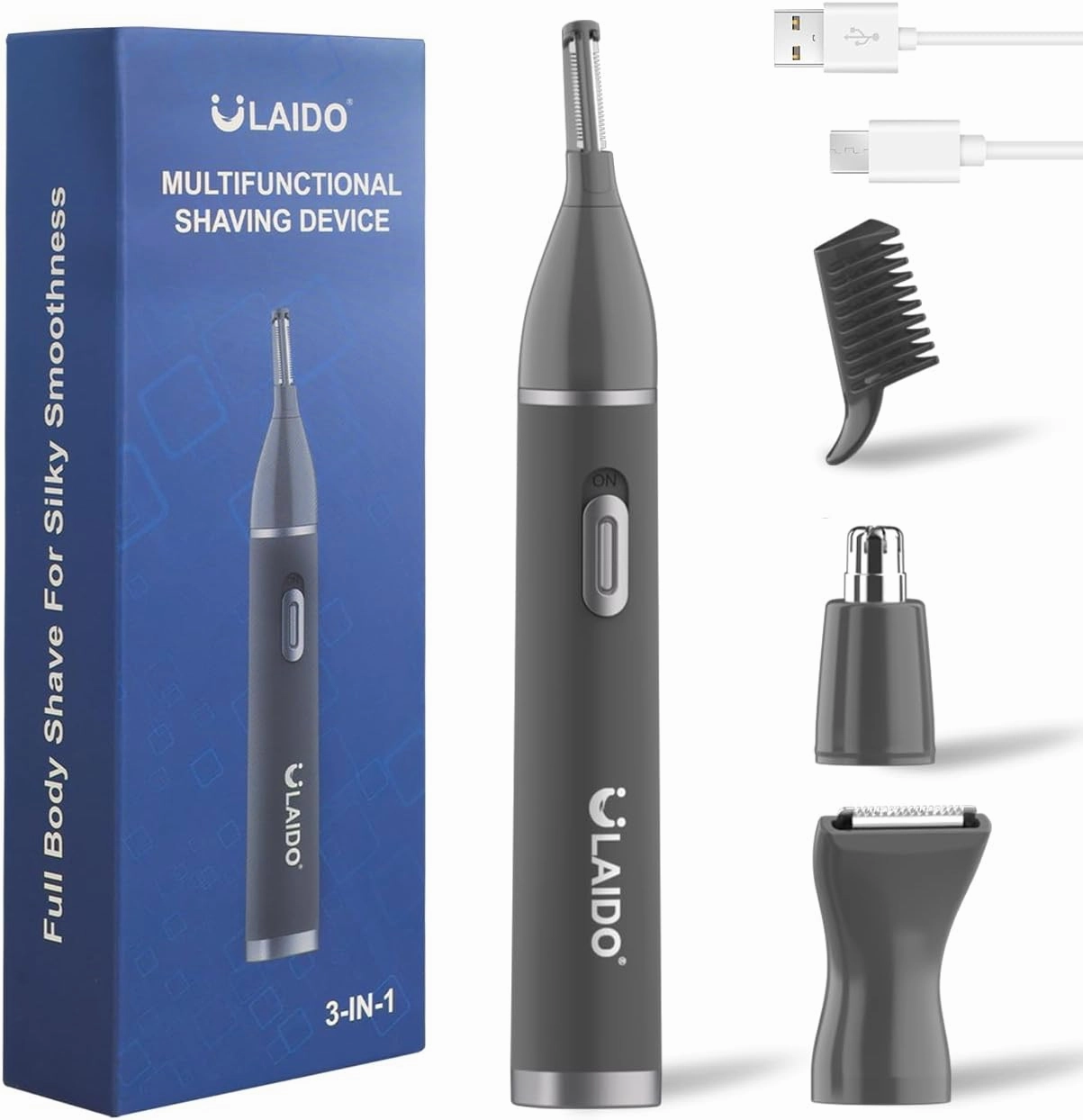 Ear and Nose Hair Trimmer for Men and Wome, Painless 3 in 1 Men's Nose Hair Trimmers, 2025 USB-C Rechargeable Facial & Body Detail Hair Trimmer Clipper with High Speed and Dual-Edge Blades