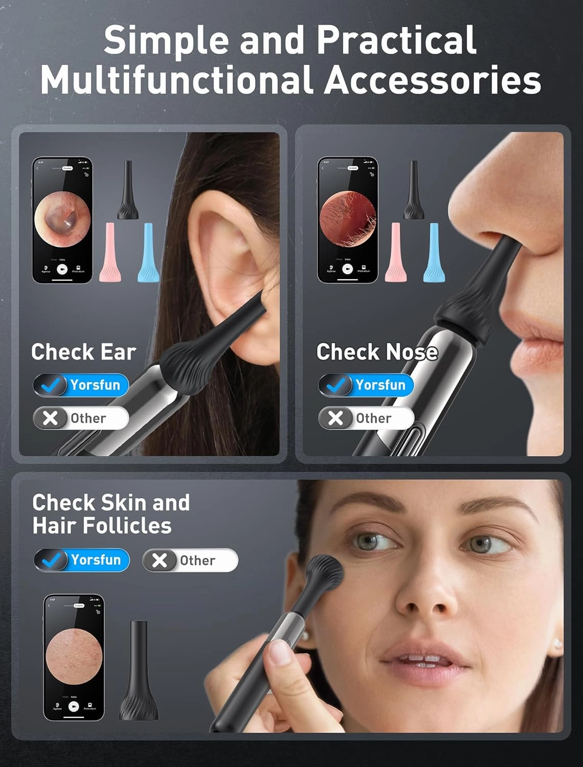 Ear Wax Removal - 3 in 1 Wireless WiFi Rechargeable Ear Cleaner, FSA Eligible Items Only List, 1080P HD Camera Lens & 7 Pcs Ear Set, Ear Cleaning Kit with 15 Replacement Tips, Black