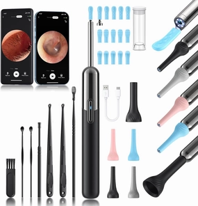 Ear Wax Removal - 3 in 1 Wireless WiFi Rechargeable Ear Cleaner, FSA Eligible Items Only List, 1080P HD Camera Lens & 7 Pcs Ear Set, Ear Cleaning Kit with 15 Replacement Tips, Black