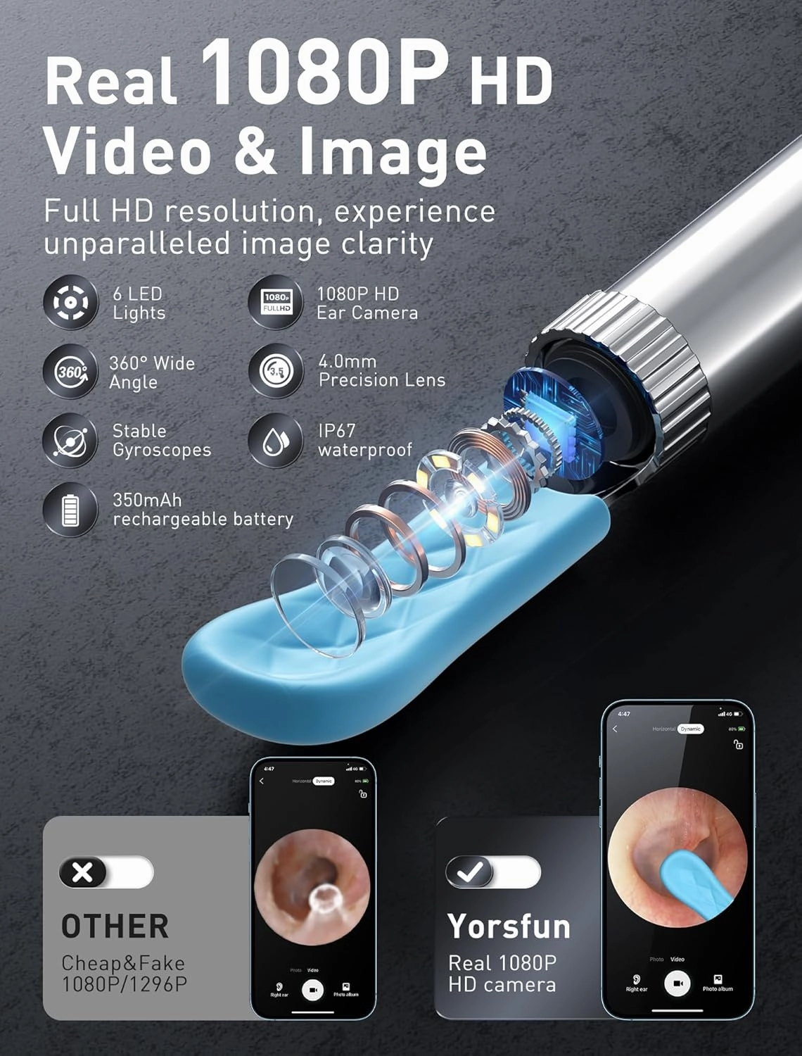 Ear Wax Removal - 3 in 1 Wireless WiFi Rechargeable Ear Cleaner, FSA Eligible Items Only List, 1080P HD Camera Lens & 7 Pcs Ear Set, Ear Cleaning Kit with 15 Replacement Tips, Black