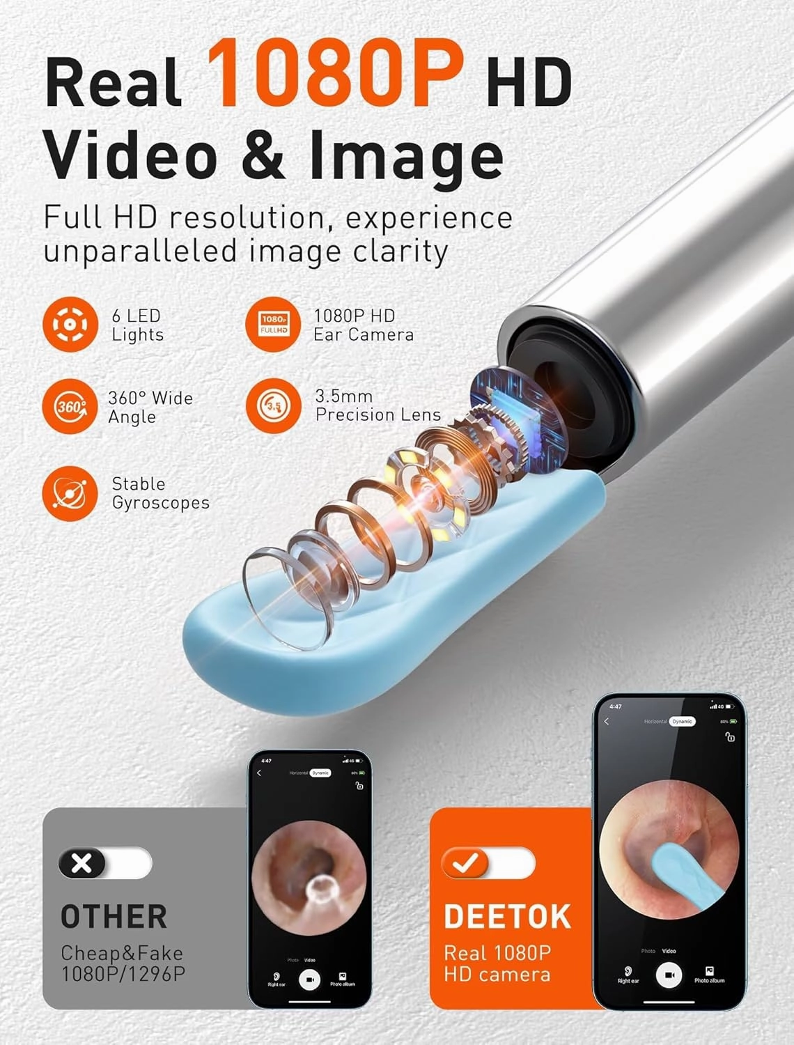 Ear Wax Removal Tool Camera - Ear Cleaner with 1080P HD Camera, FSA HSA Store Eligible, Otoscope with Light, Earwax Removal Kit with 50 Replacement Tips for iPhone, iPad, Android Phones (Black)