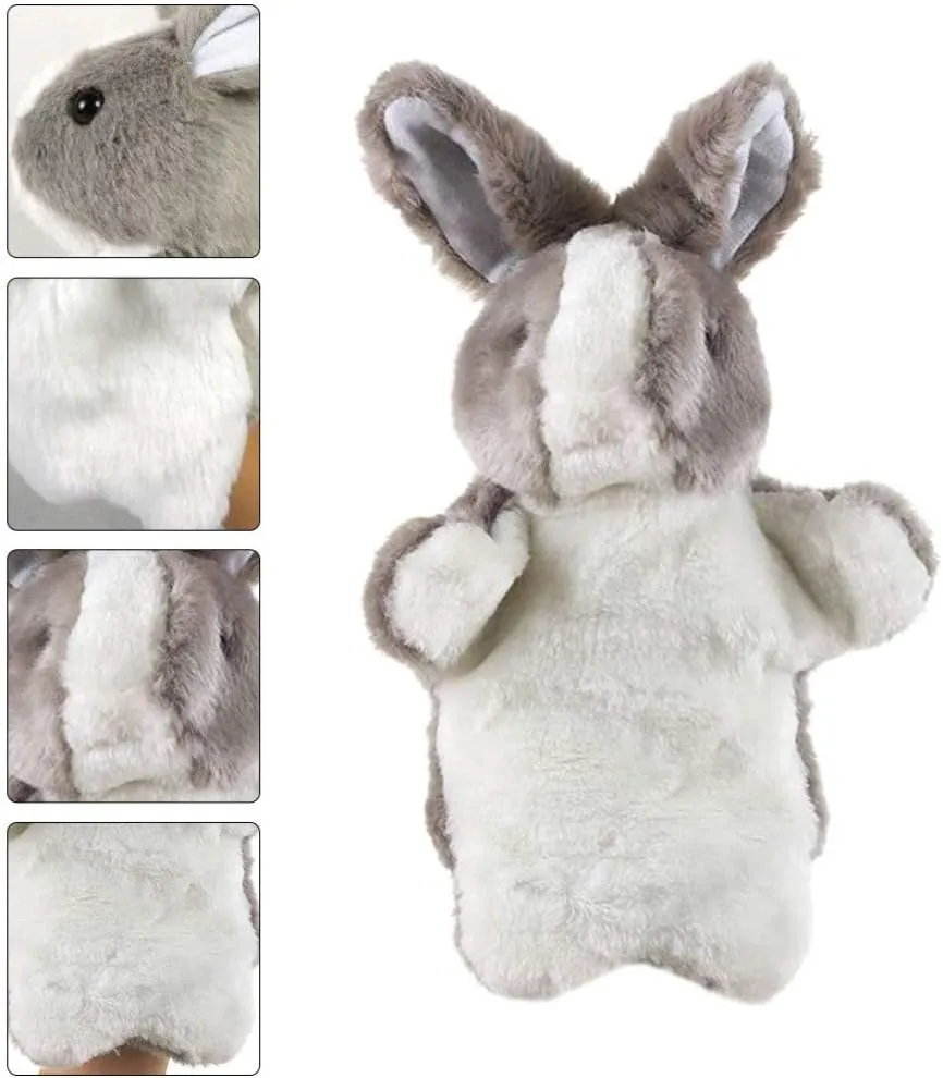 Easter Bunny Rabbit Hand Puppet Plush Animal Toys Easter Kids for Imaginative Pretend Play Stocking Storytelling (Gray)