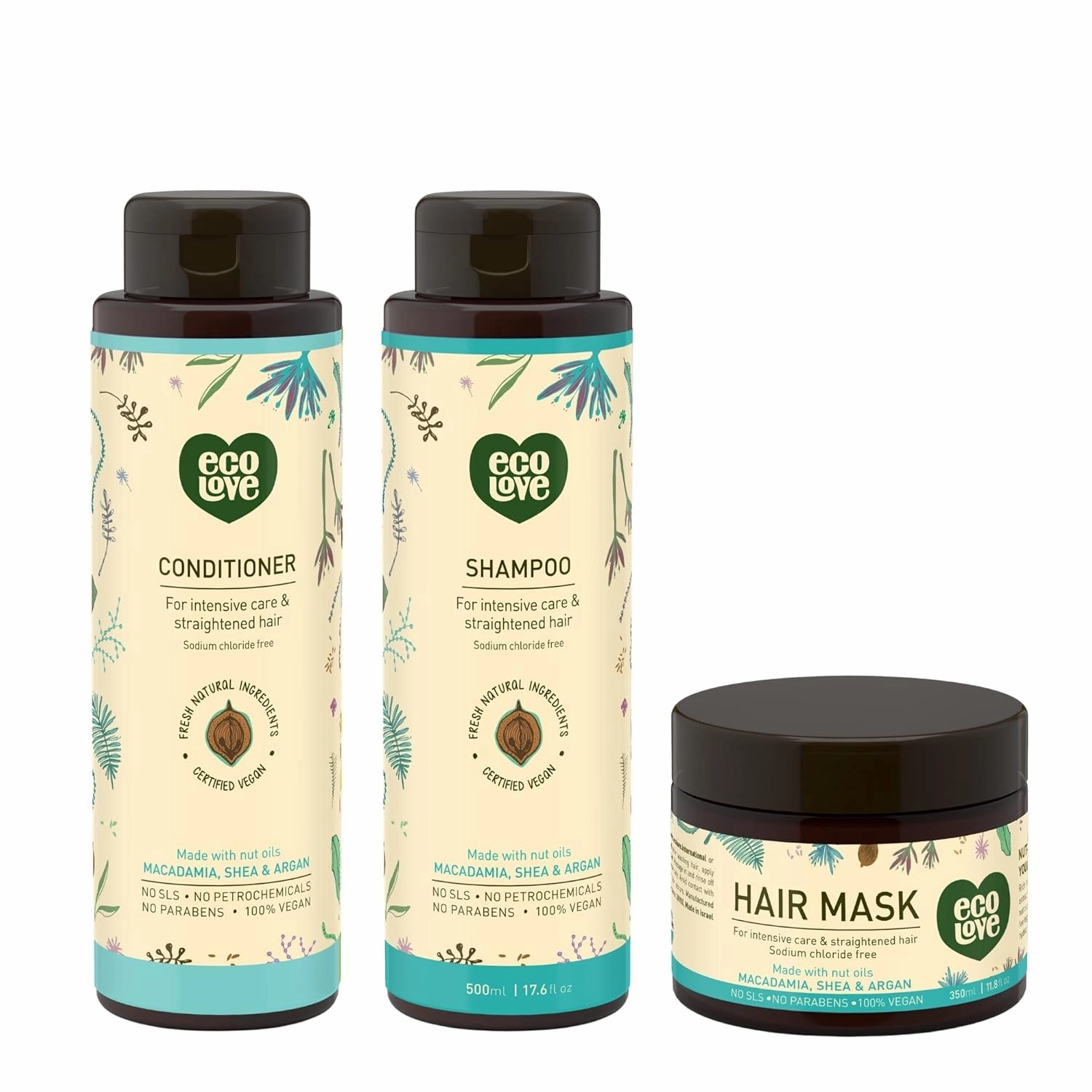 ecoLove Deep Conditioning Hair Mask & Natural Conditioning & Shampoo Bundle Set, Natural Macadamia Hair Mask,Shea Moisture Hair Mask,Argan Oil Hair Mask