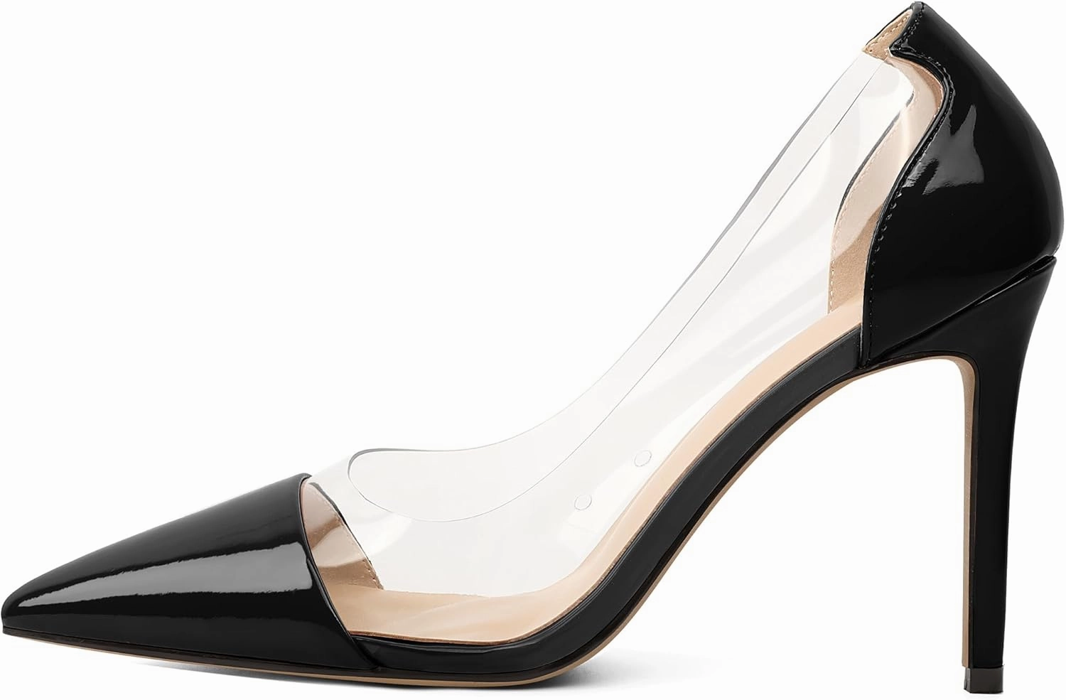 Eldof Womens High Heel Clear Pumps | 10cm Pointed Cap Toe Transparent PVC Stilettos | Wedding Dress Event Pumps Shoes