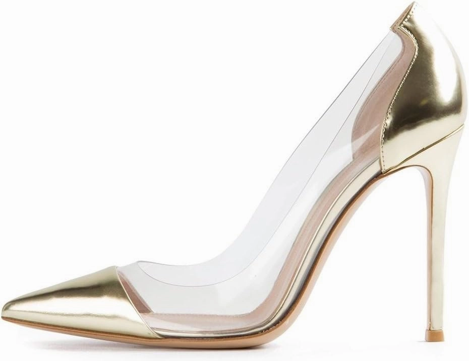 Eldof Womens High Heel Clear Pumps | 10cm Pointed Cap Toe Transparent PVC Stilettos | Wedding Dress Event Pumps Shoes