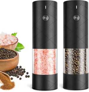 Electric Salt and Pepper Grinder Set, Rechargeable Automatic Pepper Mill Grinder with LED Light, Adjustable Coarseness shakers, One-Hand Operation for Kitchen(2 Pack, Upgrade Black Black)