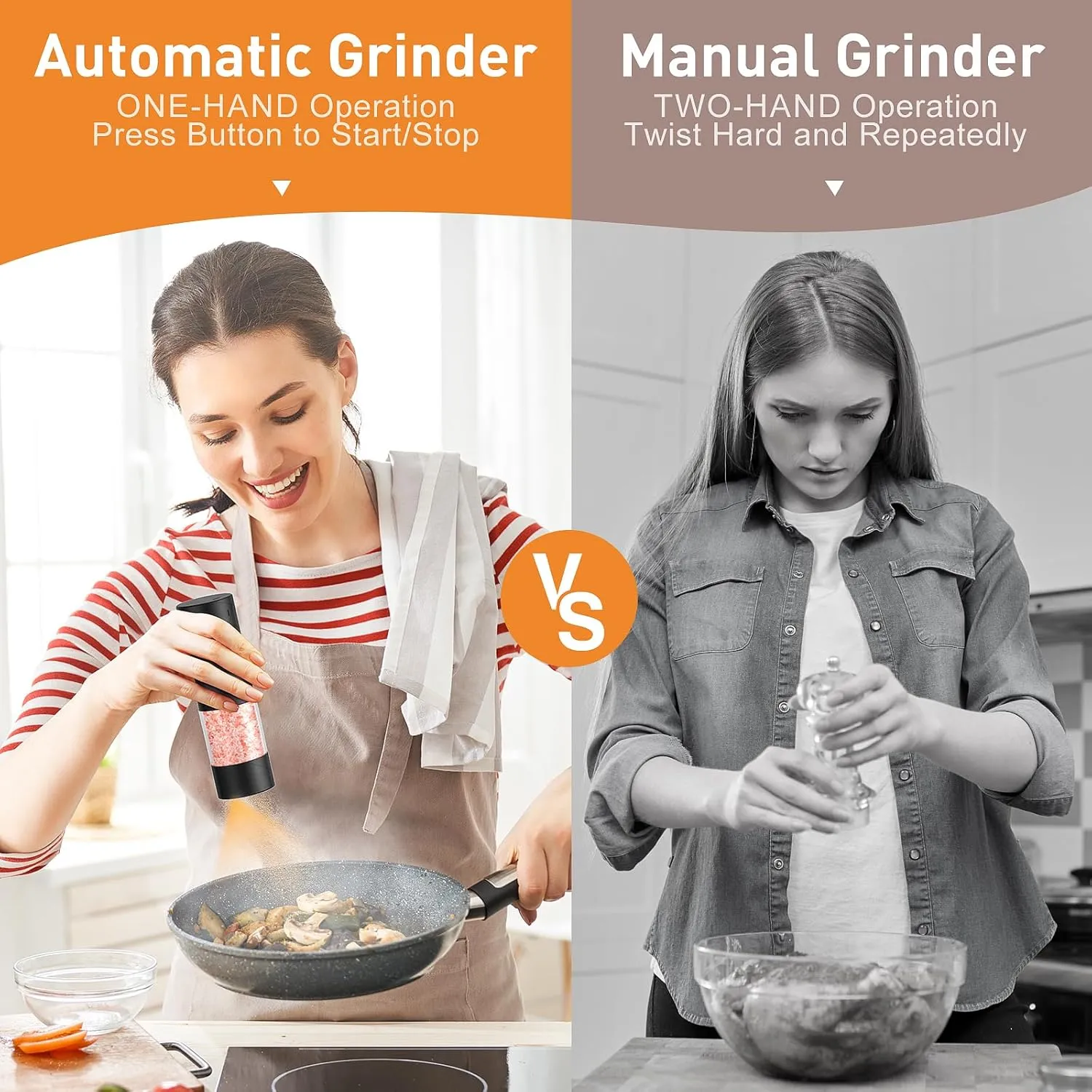 Electric Salt and Pepper Grinder Set, Rechargeable Automatic Pepper Mill Grinder with LED Light, Adjustable Coarseness shakers, One-Hand Operation for Kitchen(2 Pack, Upgrade Black Black)