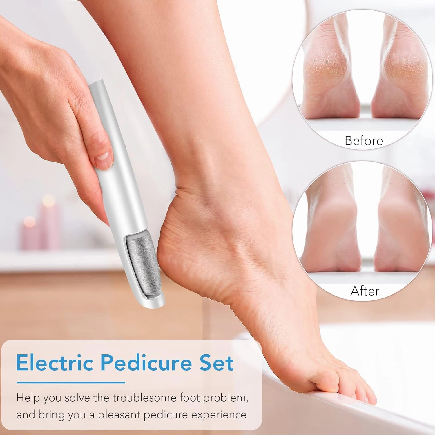 Electric Callus Remover for Feet, Professional Pedicure Kit Foot Scrubber for Dry, Dead, Cracked, Hard Skin, at Home Feet Spa Care Kit for Men & Women (Cold White)