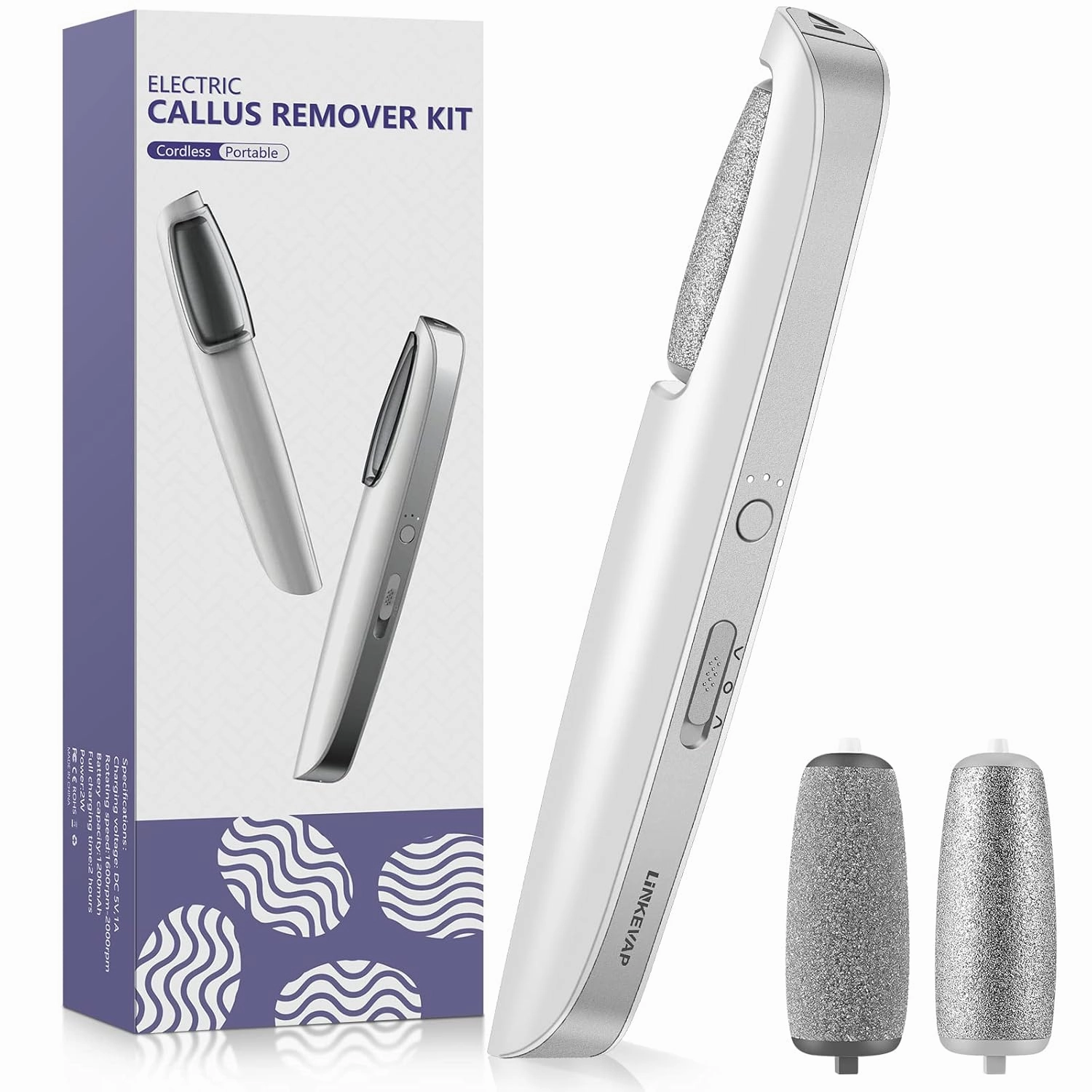 Electric Callus Remover for Feet, Professional Pedicure Kit Foot Scrubber for Dry, Dead, Cracked, Hard Skin, at Home Feet Spa Care Kit for Men & Women (Cold White)