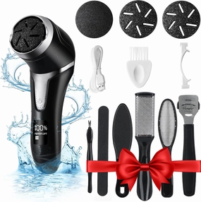 Electric Callus Remover for Feet with Dander Vacuum Cleaner，Yooikeey® Portable Rechargeable Quartz Pedicure Tools for feet，Waterproof Foot Scrubber，3Heads & 2Speed, LCD Display (Black) (Black)