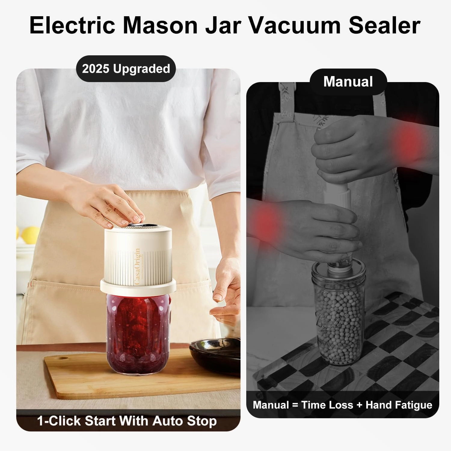 Electric Mason Jar Vacuum Sealer Kit with 10 Canner lids and Can Opener for Regular and Wide Mouth Jars