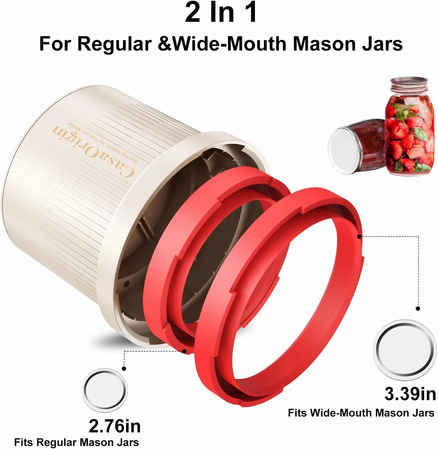 Electric Mason Jar Vacuum Sealer Kit with 10 Canner lids and Can Opener for Regular and Wide Mouth Jars