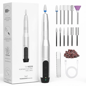 Electric Nail Drill Cordless, TOUCHBeauty Electric Nail File Machine Professional 12 in 1 for Acrylic Gel Nails, Manicure Pedicure Kit for Polishing Rechargeable (Silver)