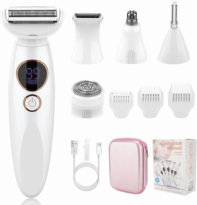 Electric Razor for Women 5 in 1 Removal for Nose Ear Eyebrow Rechargeable Face Shavers Body Legs Armpit Bikini Area Pubic Underarms Painless Portable Womens Razors Set