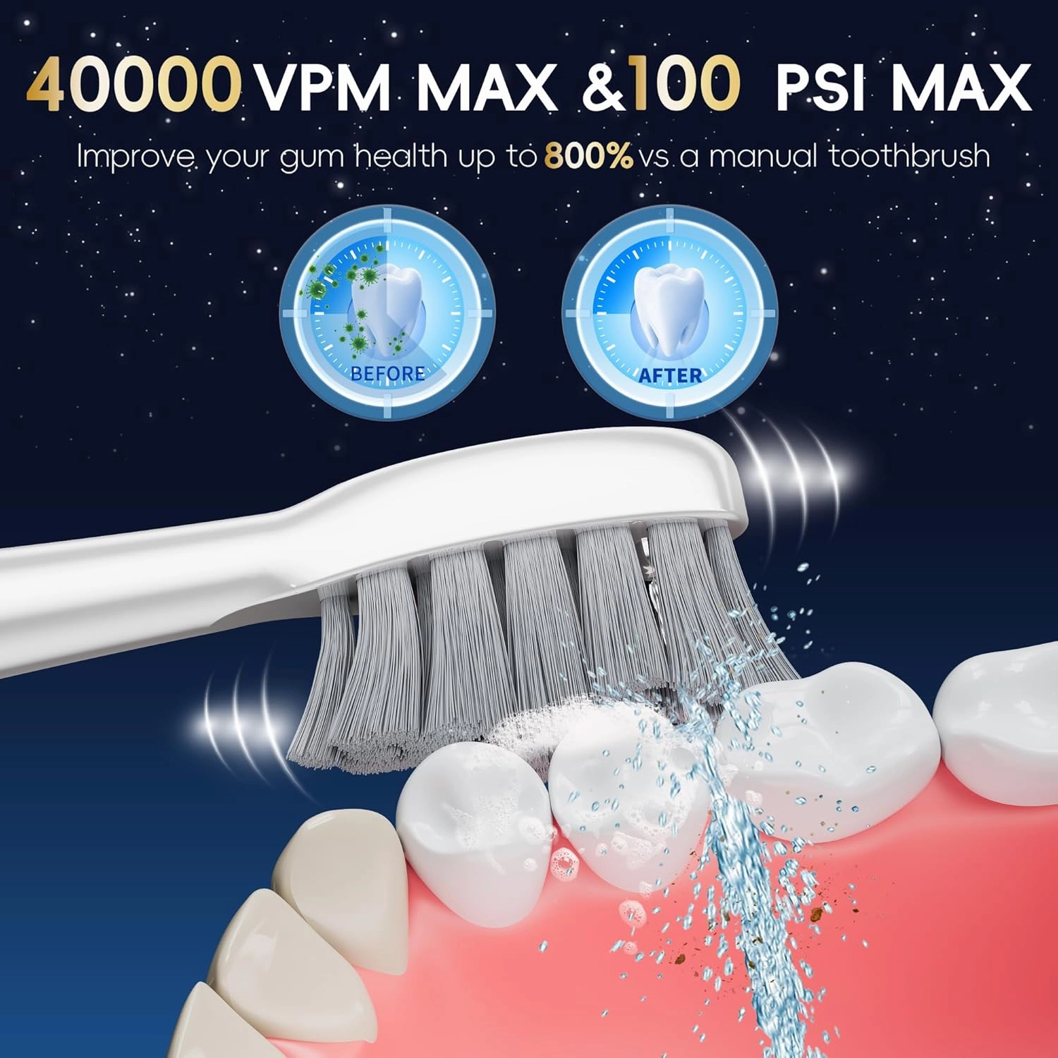 Electric Toothbrush with Water Flosser Combo in One, Professional Flossing Toothbrush for Teeth Cleaning and Flossing, Plaque Removal,Rechargeable,with 5 Replacement Brush Heads