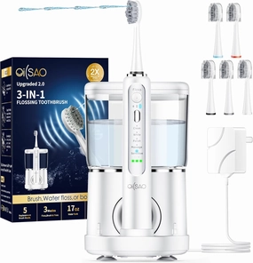 Electric Toothbrush with Water Flosser Combo in One, Professional Flossing Toothbrush for Teeth Cleaning and Flossing, Plaque Removal,Rechargeable,with 5 Replacement Brush Heads