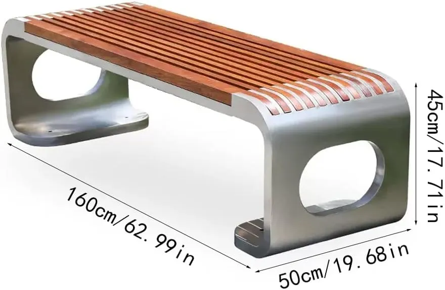 ENGENDER Outdoor Bench Outdoor Park Chair Garden Solid Wood Leisure Chair Home Garden Open-air Seat Stainless Steel Outdoor Rest Bench Garden Bench (Color : B)