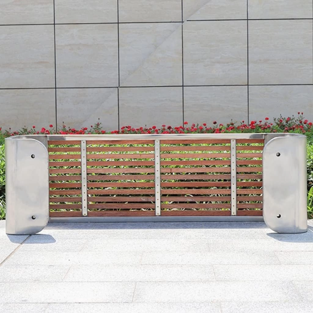 ENGENDER Outdoor Bench Outdoor Park Chair Garden Solid Wood Leisure Chair Home Garden Open-air Seat Stainless Steel Outdoor Rest Bench Garden Bench (Color : A)