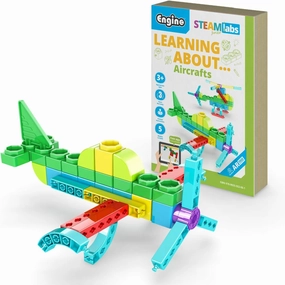 Engino: STEAM Labs Junior: Learning About…Aircrafts - 5 Model Toy Brick Building Set, Facts Storybook & Number Activities, Stack & Click Play, Kids 3 
