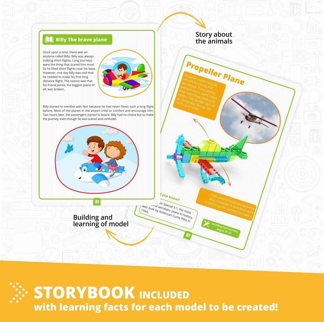 Engino: STEAM Labs Junior: Learning About…Aircrafts - 5 Model Toy Brick Building Set, Facts Storybook & Number Activities, Stack & Click Play, Kids 3 