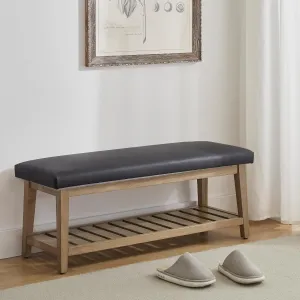 Entryway Bench, Chenille Upholstered Shoe Benches for Bedroom, Ottoman Bench with Solid Wood Shelf, Storage Bench for Hallway, Living Room(Black)