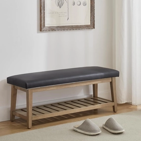 Entryway Bench, Chenille Upholstered Shoe Benches for Bedroom, Ottoman Bench with Solid Wood Shelf, Storage Bench for Hallway, Living Room(Black)