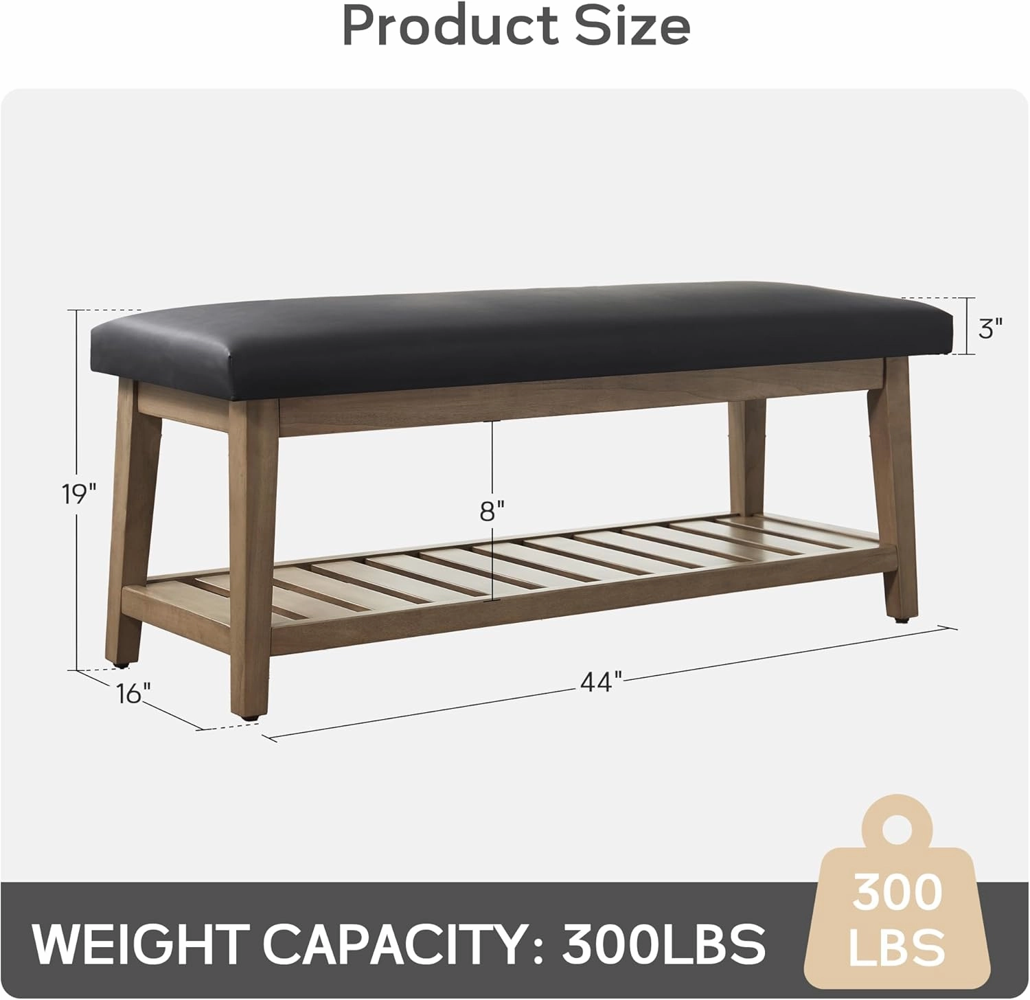 Entryway Bench, Chenille Upholstered Shoe Benches for Bedroom, Ottoman Bench with Solid Wood Shelf, Storage Bench for Hallway, Living Room(Black)