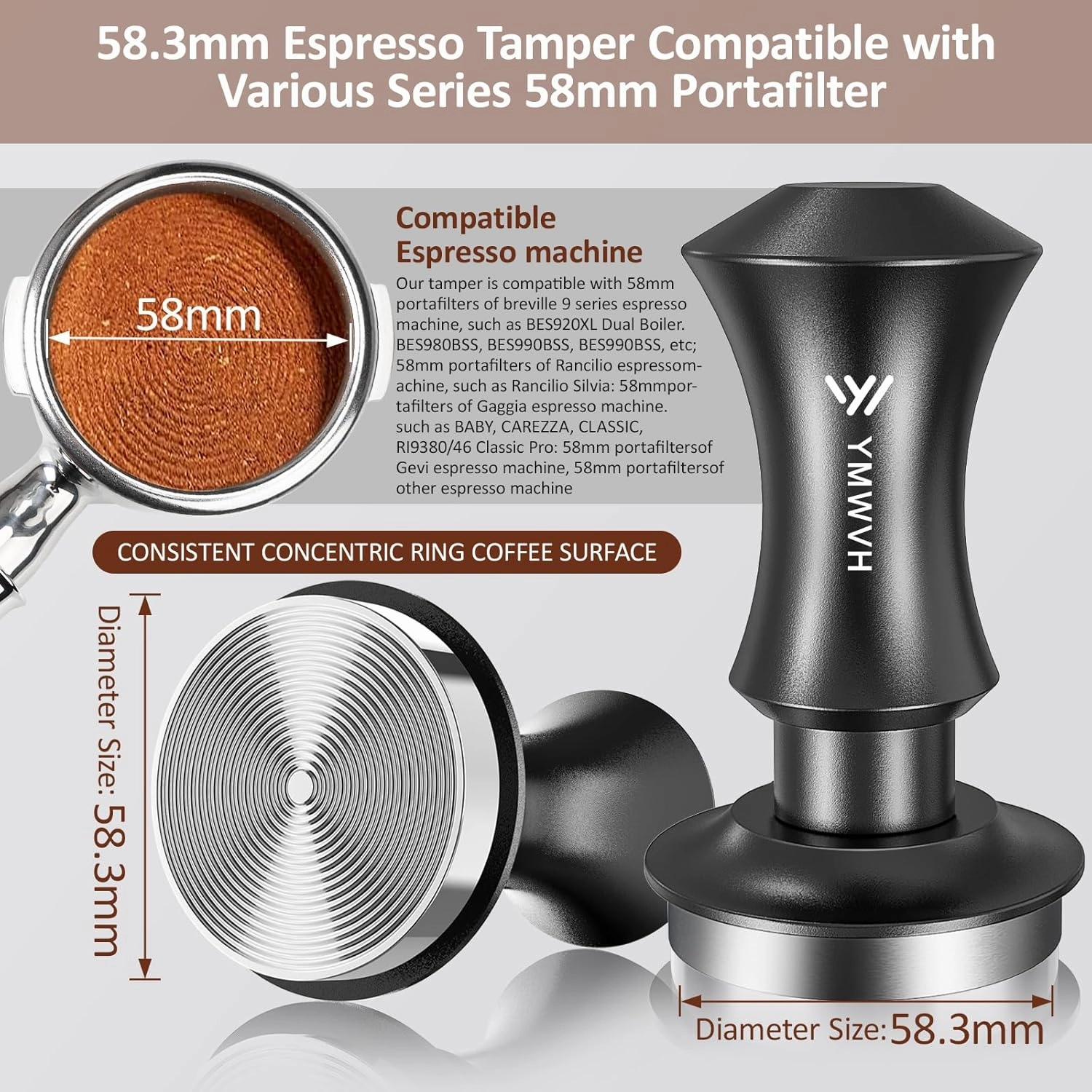 Espresso Tamper 58.3mm with 20lb/30lbs Replacement Springs Tamper Black, Premium Barista Coffee Tamper With 100% Stainless Steel Ripple Base, Compatible with Rancilio, Gaggia Portafilter, E61 Group