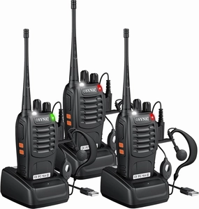 eSynic 3 Pack Professional Walkie Talkies VOX Walky Talky 5KM Long Range 16CH Walkie Talky with LED Light Rain Resistant Rugged Body Provide 3 Headsets for Job Site/Camping/Hiking