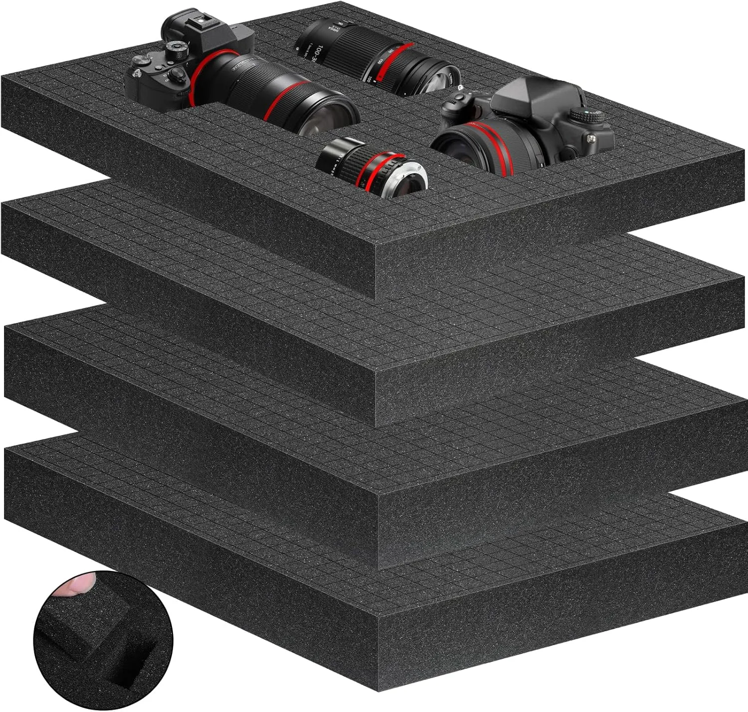 Eunice Apart Foam Insert,4pcs Polyurethane Pre Cube Pick and Pluck Foam Sheets with Bottom Use for Boxes Cases Padding Camera, Board Game Box(2pcs-16 * 12 * 1.5 in  2pcs-16 * 12 * 2 in)