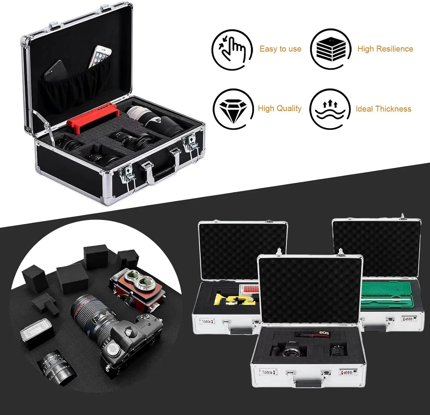 Eunice Apart Foam Insert,4pcs Polyurethane Pre Cube Pick and Pluck Foam Sheets with Bottom Use for Boxes Cases Padding Camera, Board Game Box(2pcs-16 * 12 * 1.5 in  2pcs-16 * 12 * 2 in)
