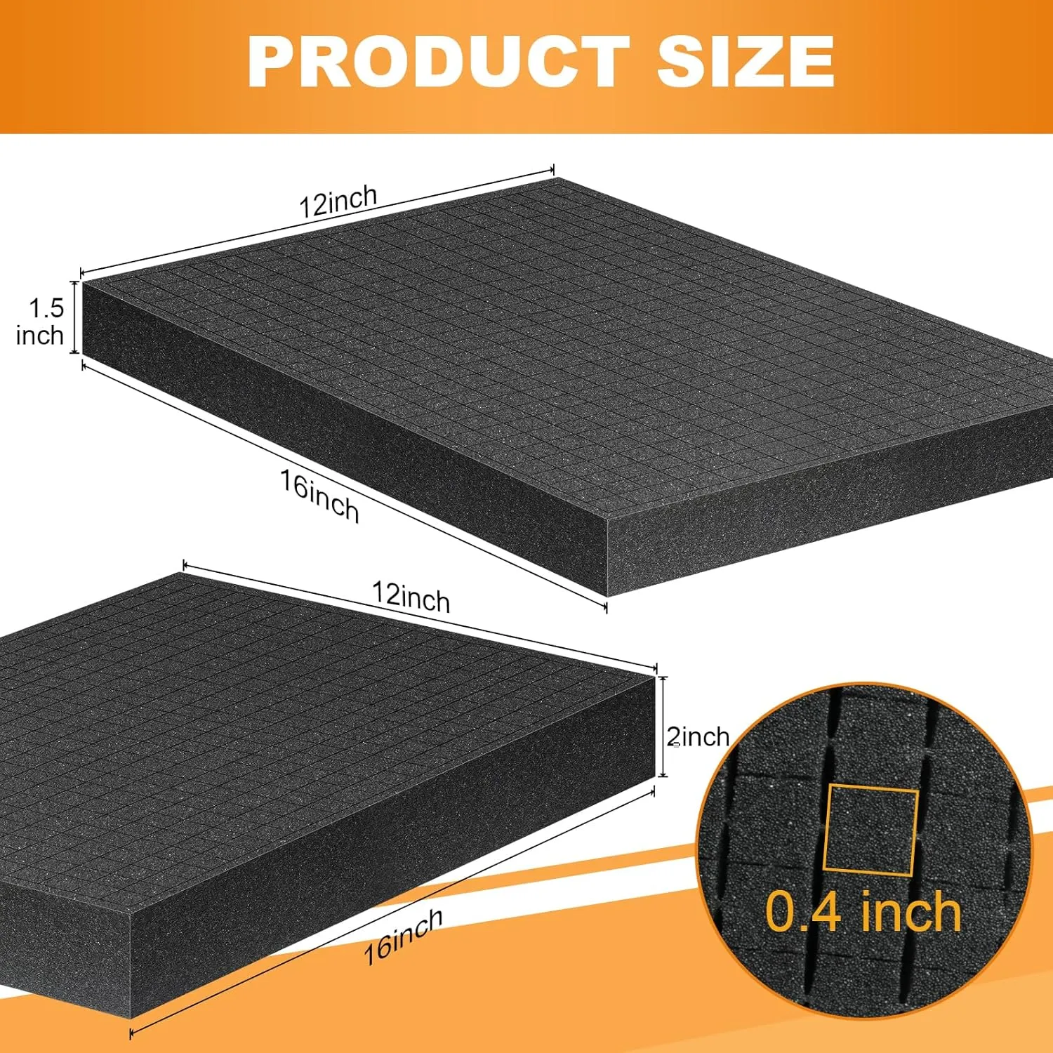 Eunice Apart Foam Insert,4pcs Polyurethane Pre Cube Pick and Pluck Foam Sheets with Bottom Use for Boxes Cases Padding Camera, Board Game Box(2pcs-16 * 12 * 1.5 in  2pcs-16 * 12 * 2 in)