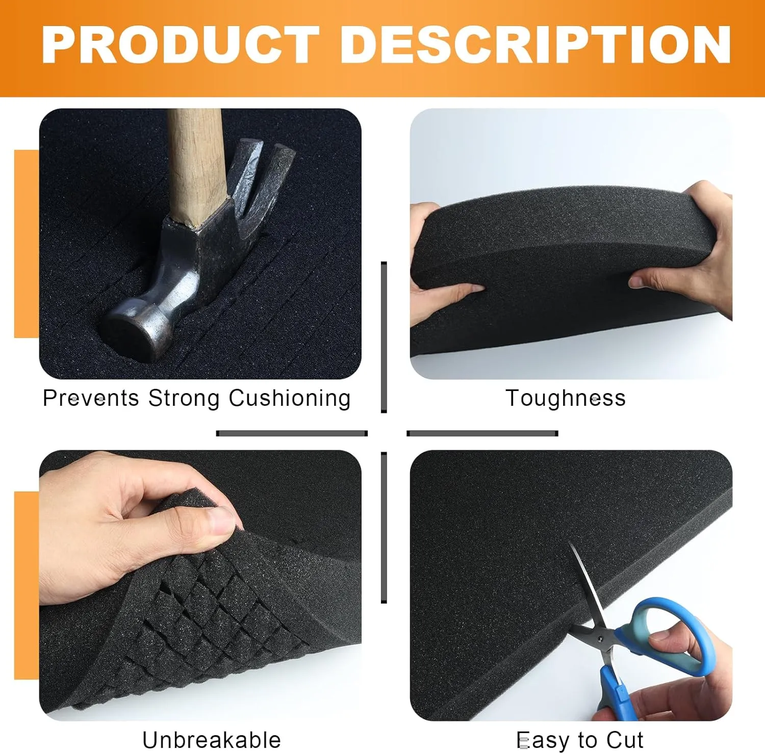 Eunice Apart Foam Insert,4pcs Polyurethane Pre Cube Pick and Pluck Foam Sheets with Bottom Use for Boxes Cases Padding Camera, Board Game Box(2pcs-16 * 12 * 1.5 in  2pcs-16 * 12 * 2 in)