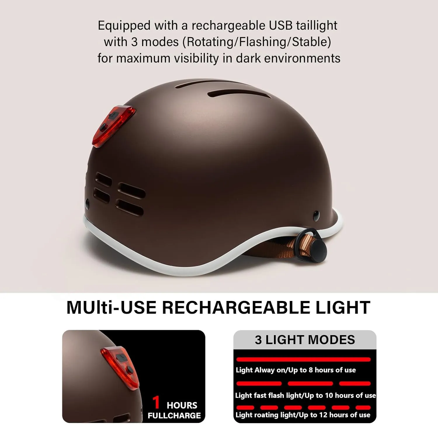 Exclusky Bike Helmet for Adults,Adjustable Cycling Helmet for Men & Women Safety Certified Bicycle Helmet for Commuting, Road Biking, Skating with USB Rechargeable Rear Light