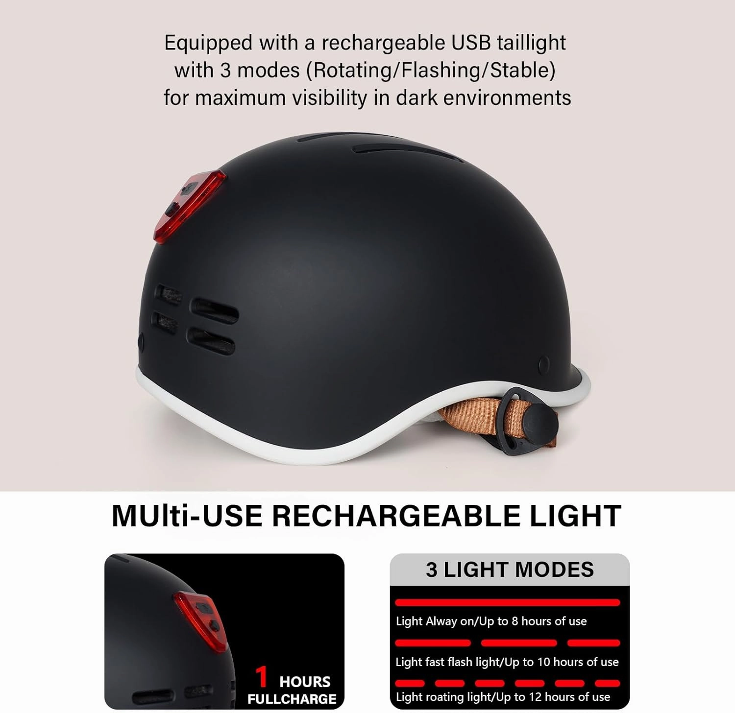 Exclusky Bike Helmet for Adults,Adjustable Cycling Helmet for Men & Women Safety Certified Bicycle Helmet for Commuting, Road Biking, Skating with USB Rechargeable Rear Light