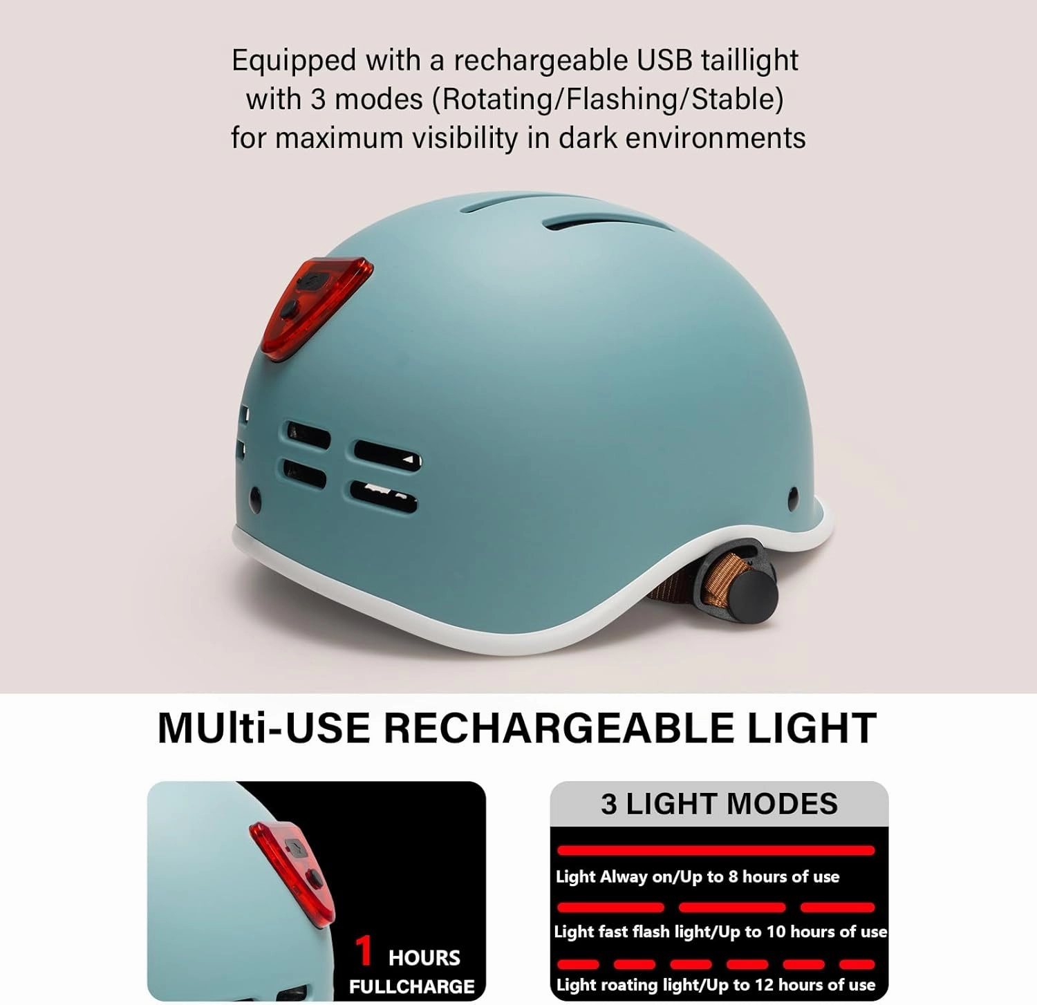 Exclusky Bike Helmet for Adults,Adjustable Cycling Helmet for Men & Women Safety Certified Bicycle Helmet for Commuting, Road Biking, Skating with USB Rechargeable Rear Light