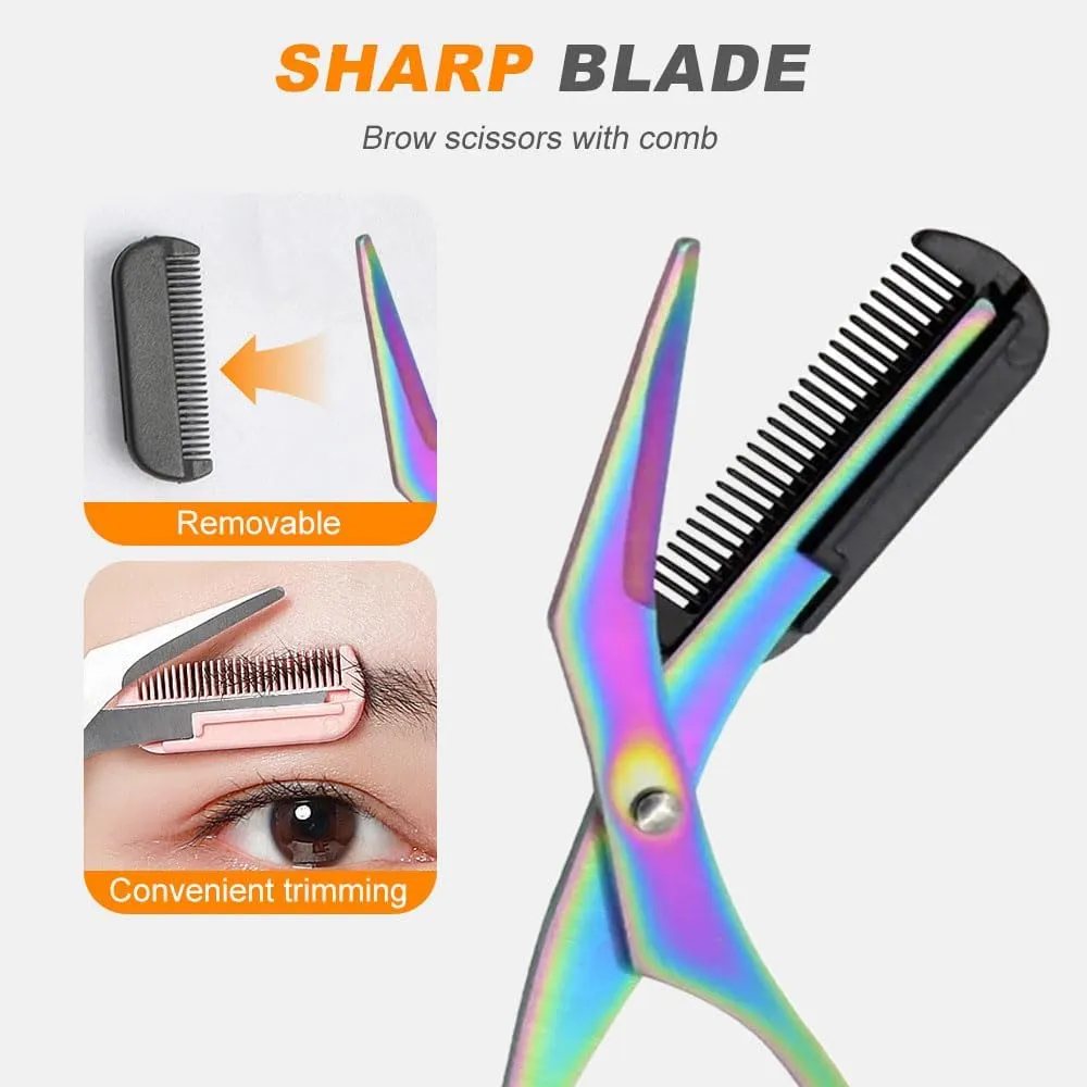 Eyebrow Trimmer Scissor, 2025 New Eyebrow Scissors with Comb Eyebrow Trimmer for Women Men, Eyebrow Trimming Scissors Hair Removal Tool Makeup Tool (Black)