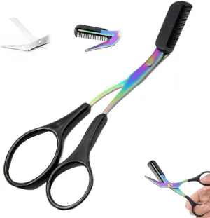 Eyebrow Trimmer Scissor, 2025 New Eyebrow Scissors with Comb Eyebrow Trimmer for Women Men, Eyebrow Trimming Scissors Hair Removal Tool Makeup Tool (Black)