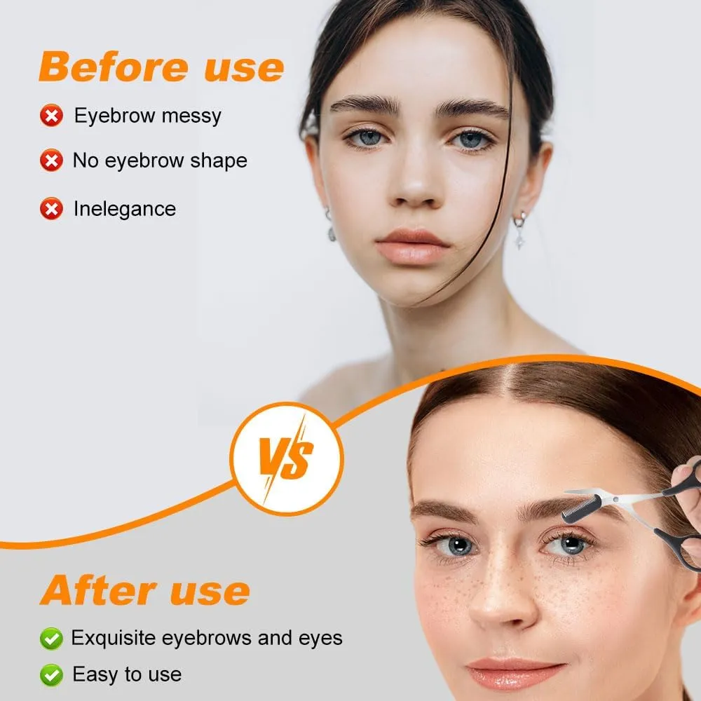 Eyebrow Trimmer Scissor, 2025 New Eyebrow Scissors with Comb Eyebrow Trimmer for Women Men, Eyebrow Trimming Scissors Hair Removal Tool Makeup Tool (Black)
