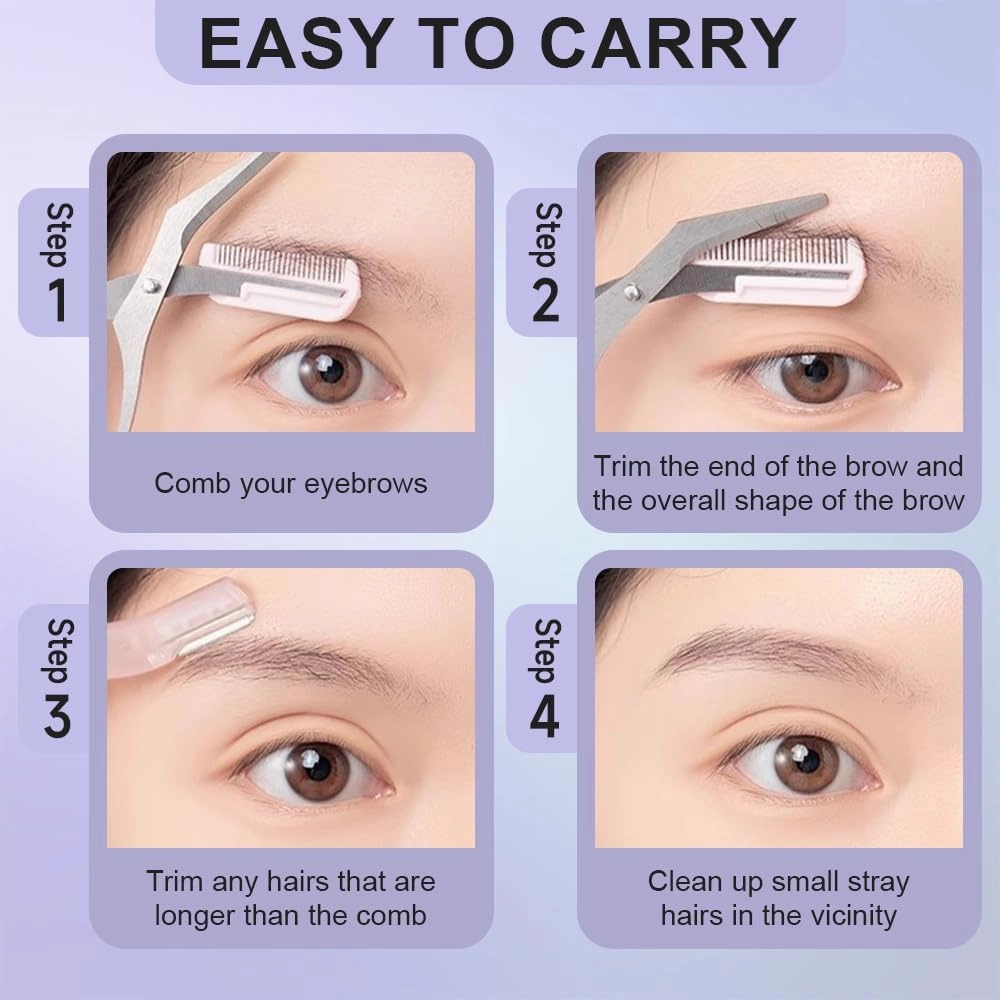 Eyebrow Trimmer Scissor, 2024 New Non-Slip Eyebrow Scissors with Comb, Eyebrow Trimmer for Women Men, Eye Brow Razors Eyebrow Cutter Eye Brow Shaper Trimming Scissors Makeup Tool (Purple)