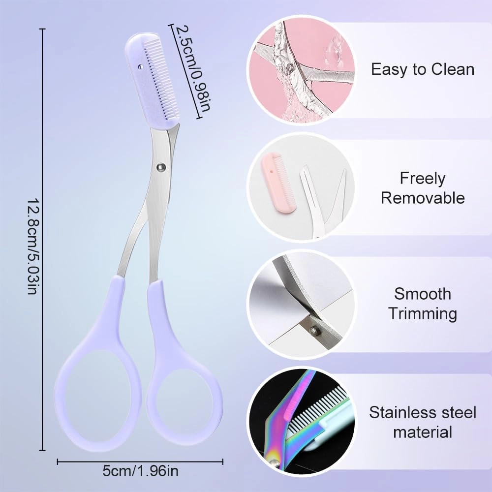 Eyebrow Trimmer Scissor, 2024 New Non-Slip Eyebrow Scissors with Comb, Eyebrow Trimmer for Women Men, Eye Brow Razors Eyebrow Cutter Eye Brow Shaper Trimming Scissors Makeup Tool (Purple)