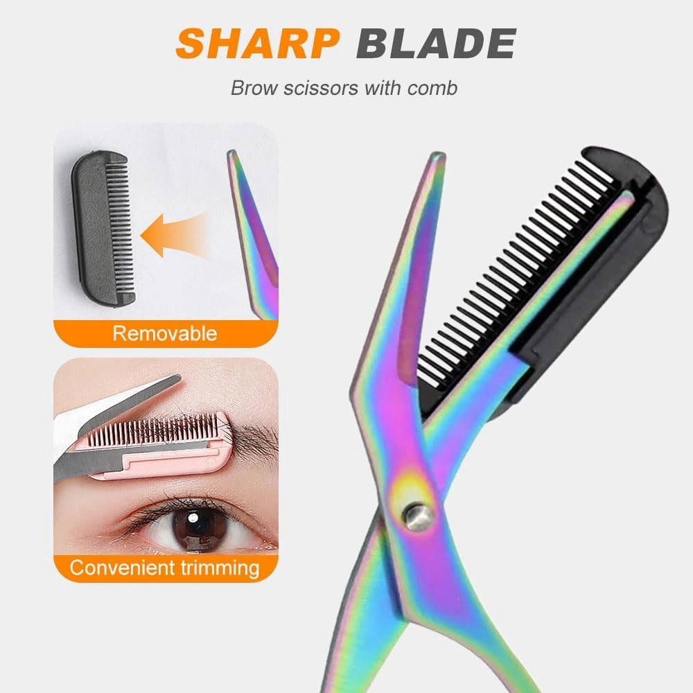 Eyebrow Trimmer Scissor, 2025 New Eyebrow Scissors with Comb Eyebrow Trimmer for Women Men, Eyebrow Trimming Scissors Hair Removal Tool Makeup Tool (Purple)