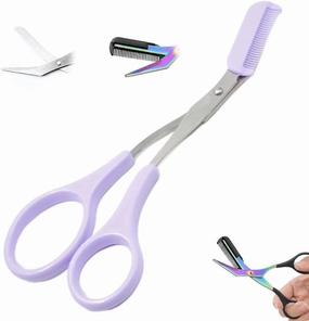 Eyebrow Trimmer Scissor, 2025 New Eyebrow Scissors with Comb Eyebrow Trimmer for Women Men, Eyebrow Trimming Scissors Hair Removal Tool Makeup Tool (Purple)