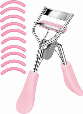 Eyelash Curler with Refill Pads – Soft Grip Lash Curling Tool Includes 10 Silicone Pads | Precision False Lash Applicator Tool for Natural Curl | Stainless Steel Makeup Tool for All Eye Shapes