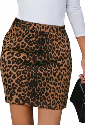 Ezcosplay Womens Leopard Animal Print Faux Suede A Line Mini Skirt Sexy High Waisted Bodycon Short Skirts