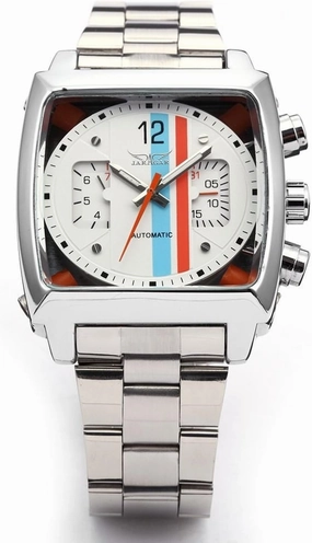 FANMIS Mens Automatic Analog Oblong Date Silver Stainless Steel Wrist Watch Business Luminous Watch